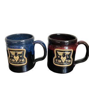 Deenen Pottery Mugs 1976 Street Factory Media Set Of 2 Hand Thrown Eagle Graphic